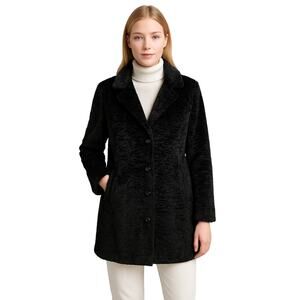 Gallery Black Faux Fur Coat XL Crinkle Texture Holiday Glam Look